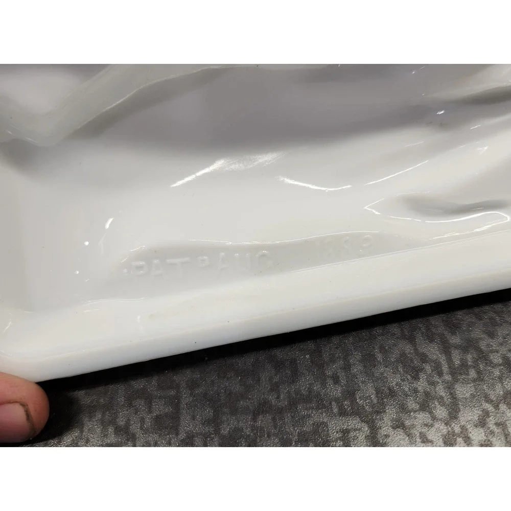 Atterbury Milk Glass Hand with Bird Lace Edge Trinket Dish Pat 1889 Good READ